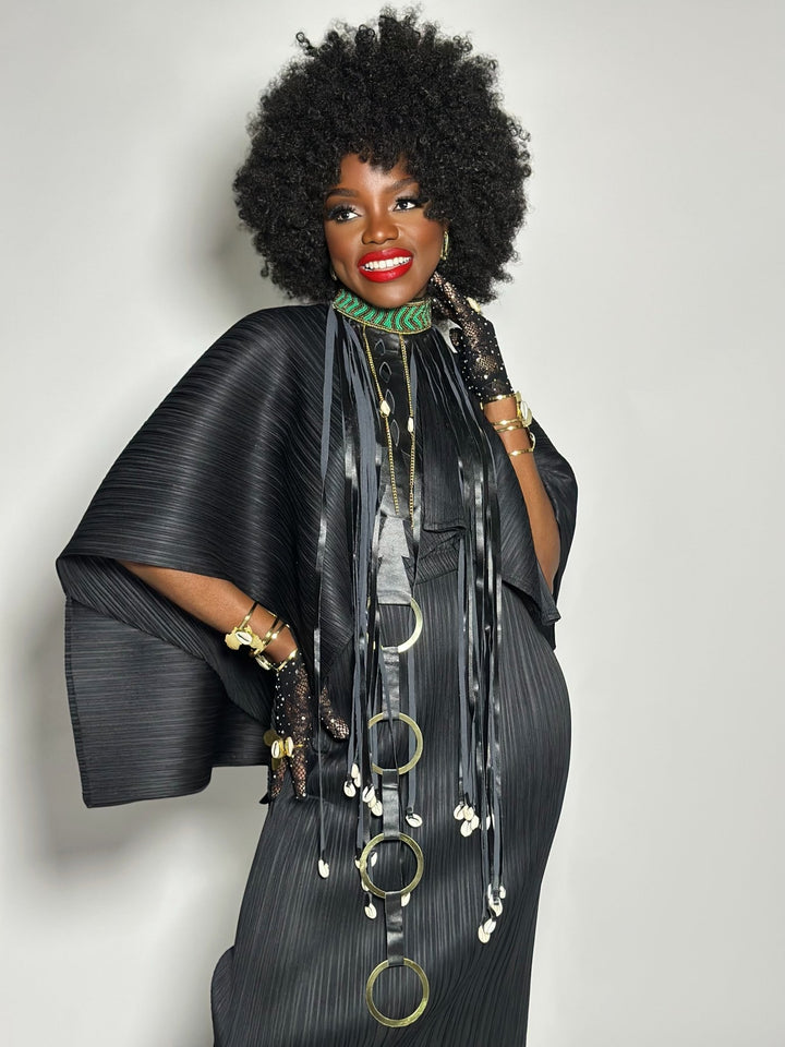 Beaded Collar, cowry and faux leather fringe necklace - Trufacebygrace