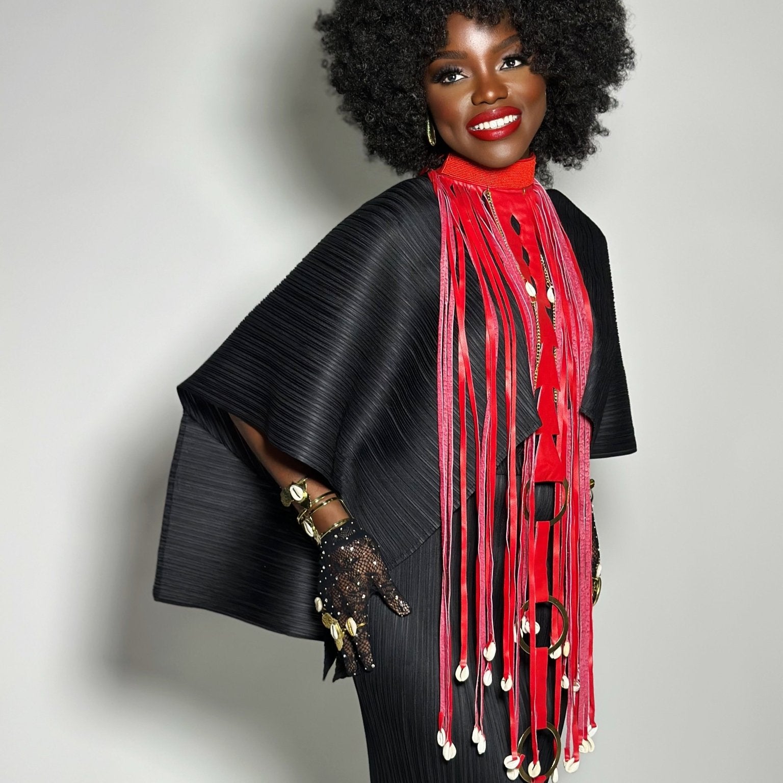 Beaded Collar, cowry and faux leather fringe necklace - Trufacebygrace