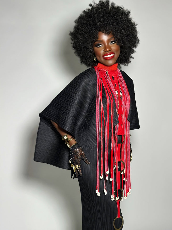 Beaded Collar, cowry and faux leather fringe necklace - Trufacebygrace