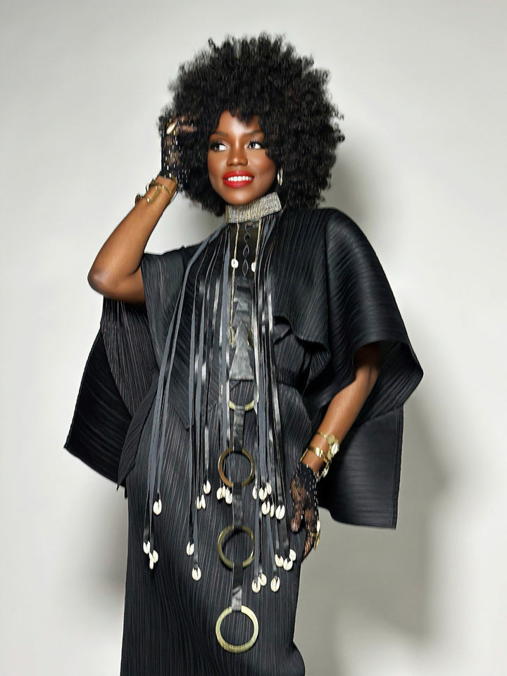 Beaded Collar, cowry and faux leather fringe necklace - Trufacebygrace