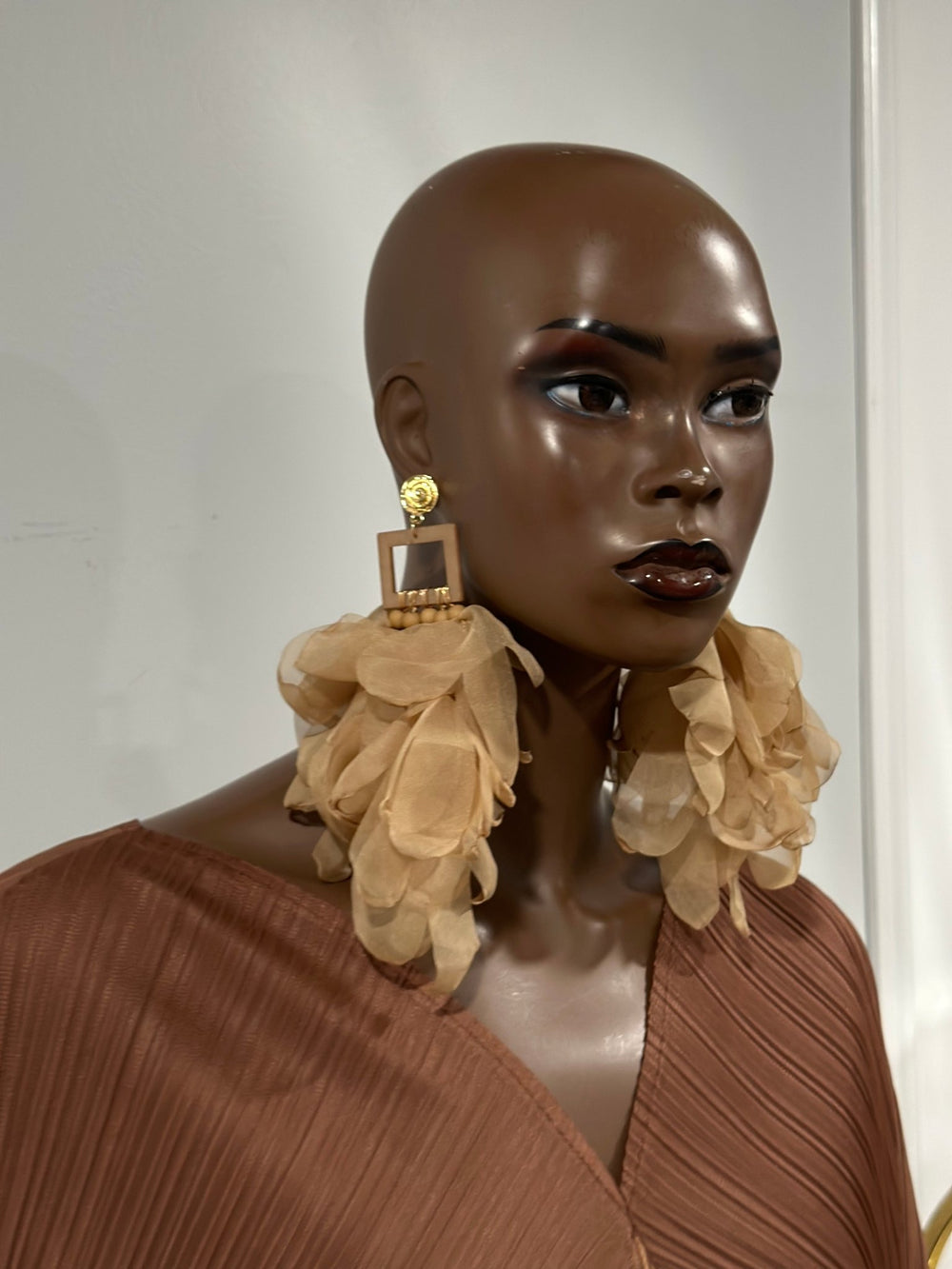 Beige Nonso Square top flower petal earrings - Trufacebygrace
