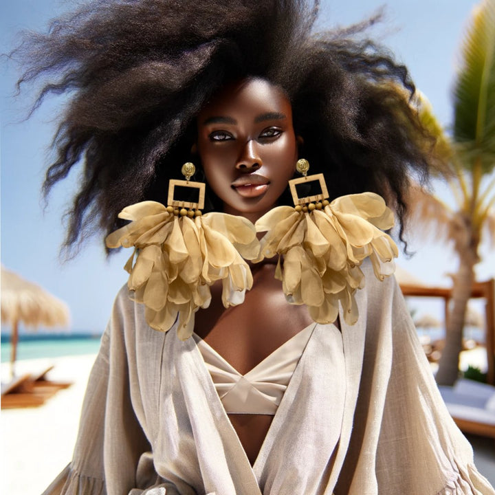 Beige Nonso Square top flower petal earrings - Trufacebygrace