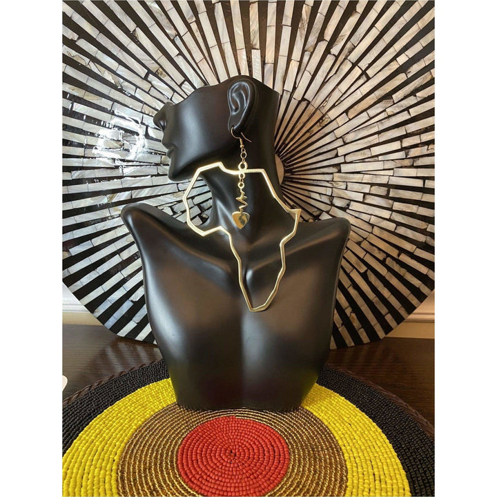 Big Map of Africa Dangling with symbols in middle Earring - Trufacebygrace