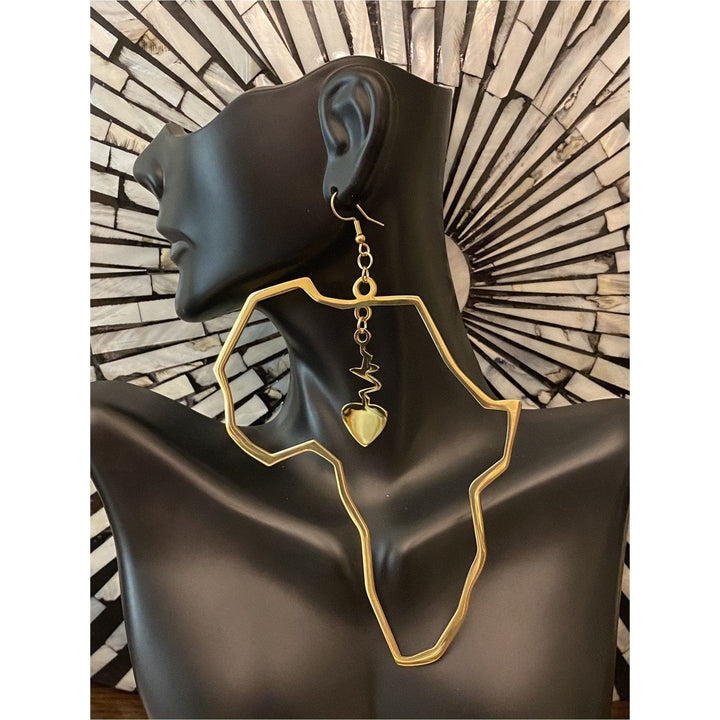 Big Map of Africa Dangling with symbols in middle Earring - Trufacebygrace