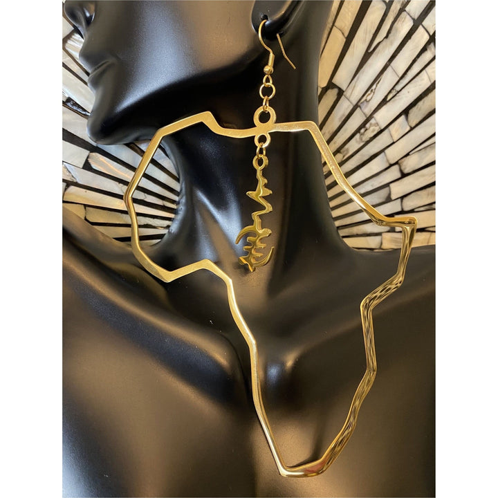 Big Map of Africa Dangling with symbols in middle Earring - Trufacebygrace