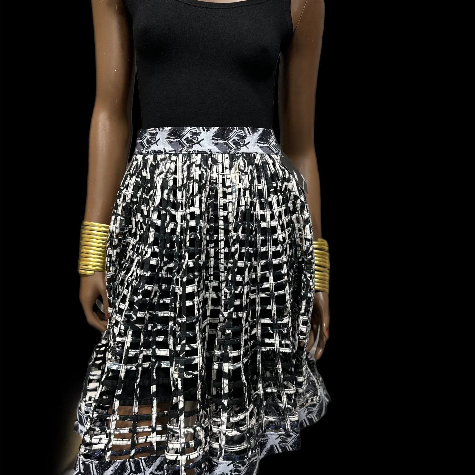 Black And White Ankara Laced Midi Skirt - Trufacebygrace