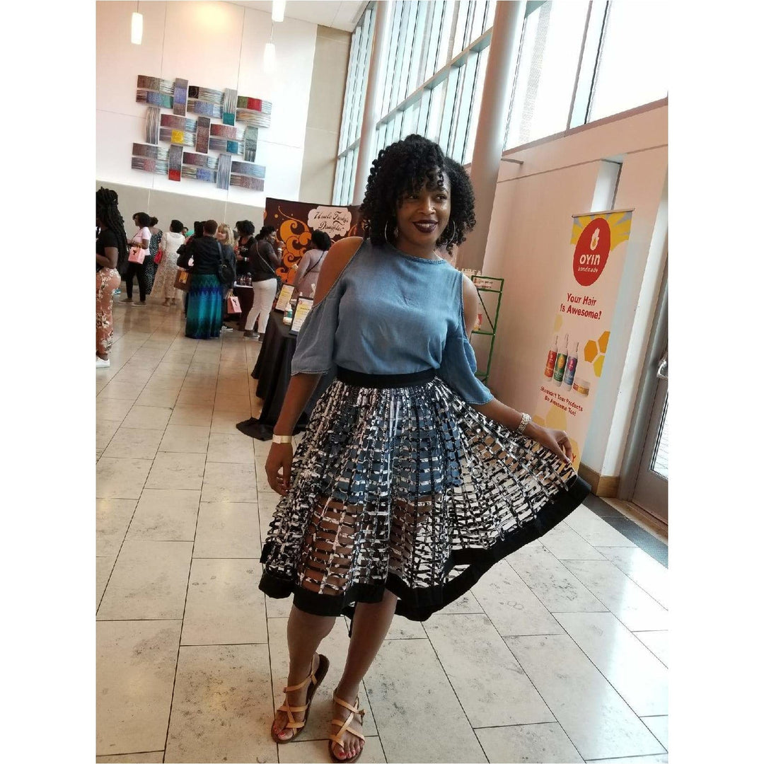 Black and White Ankara Laced Midi Skirt - US Size 6 - Trufacebygrace
