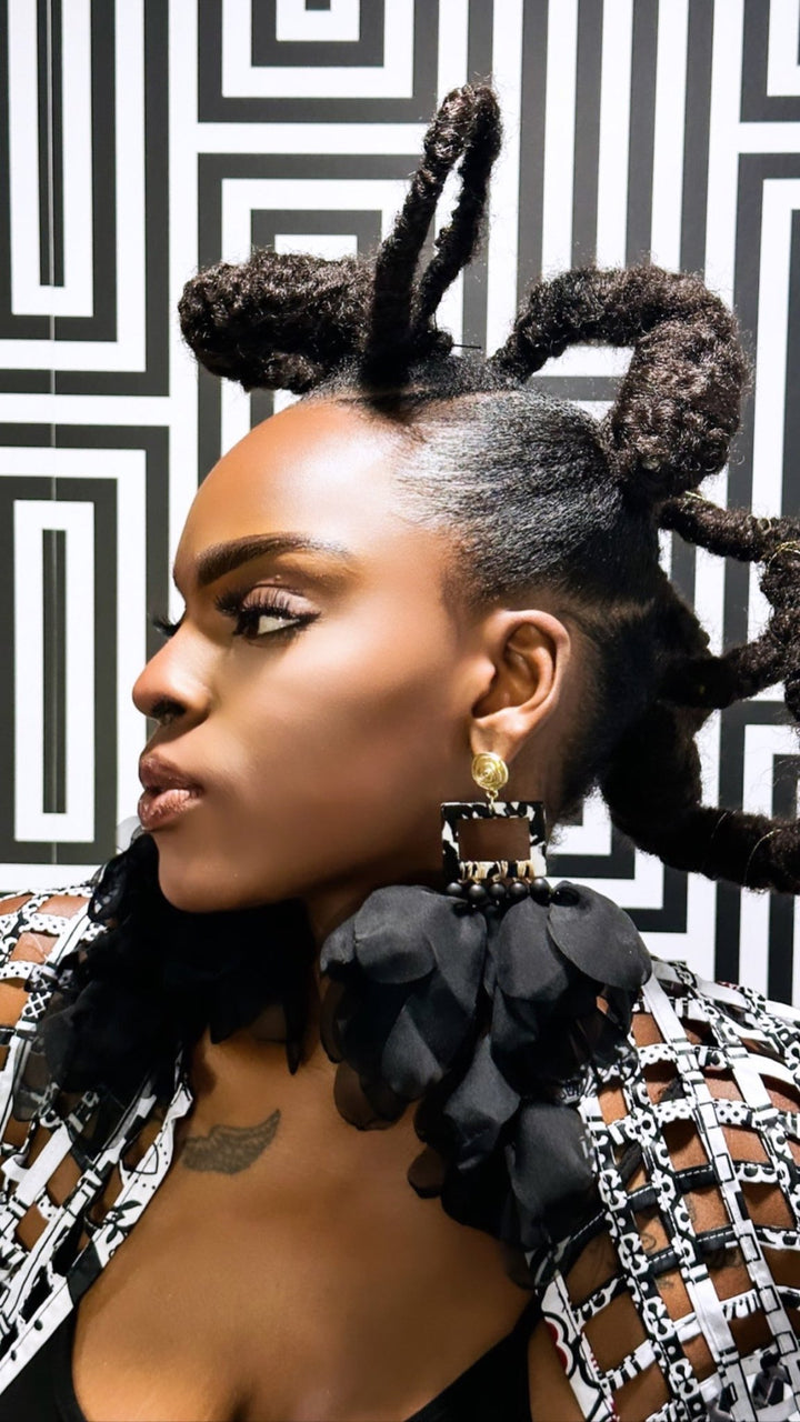 Black Nonso Square top flower petal earrings - Trufacebygrace