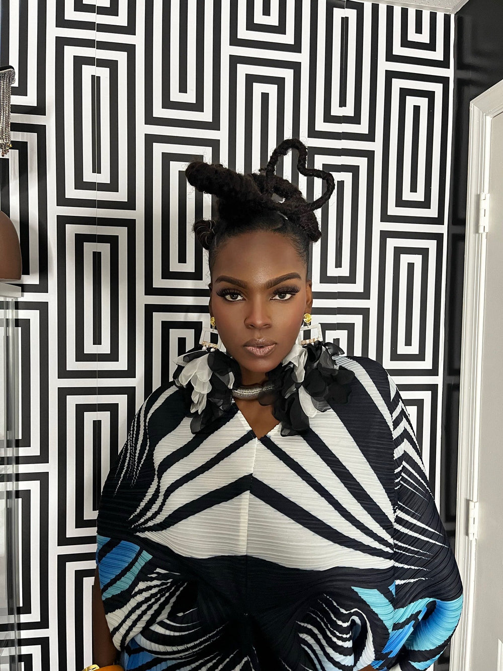 Black/White Nonso Square top flower petal Earring - Trufacebygrace