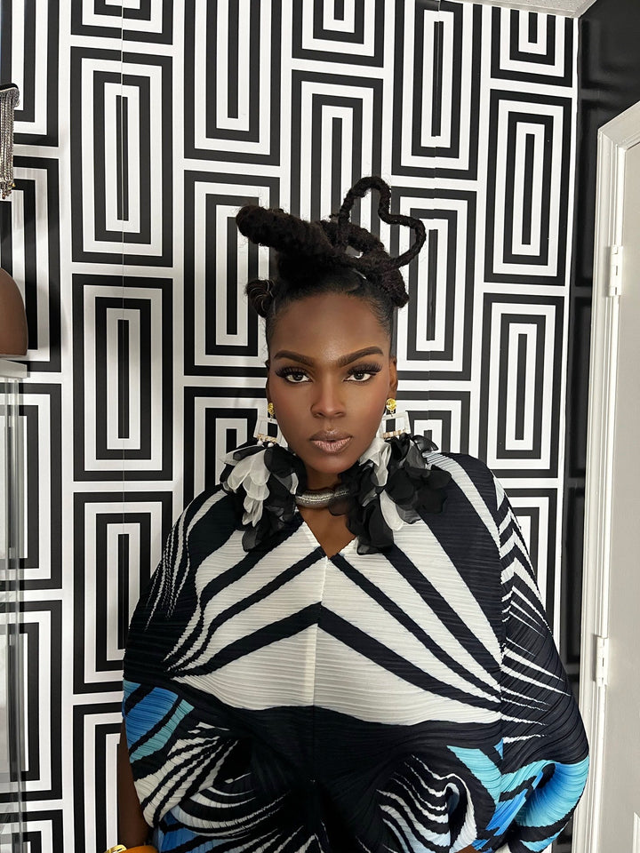 Black/White Nonso Square top flower petal Earring - Trufacebygrace