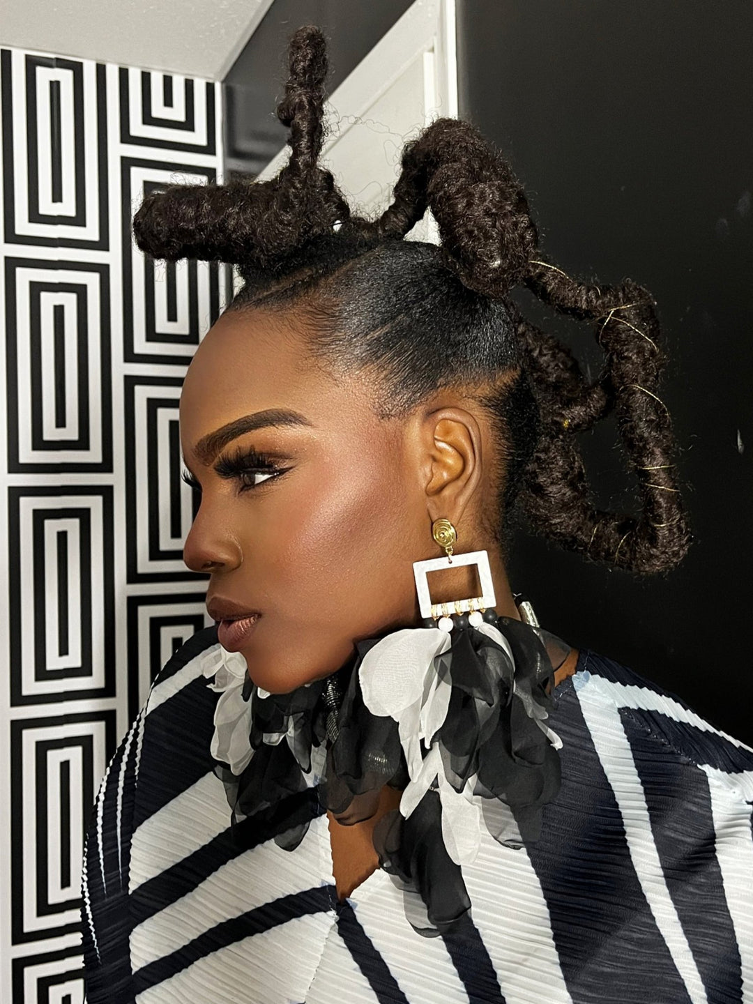 Black/White Nonso Square top flower petal earrings - Trufacebygrace