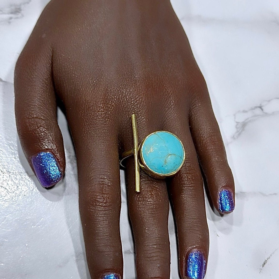Blue stone with Brass Adjustable Ring - Trufacebygrace