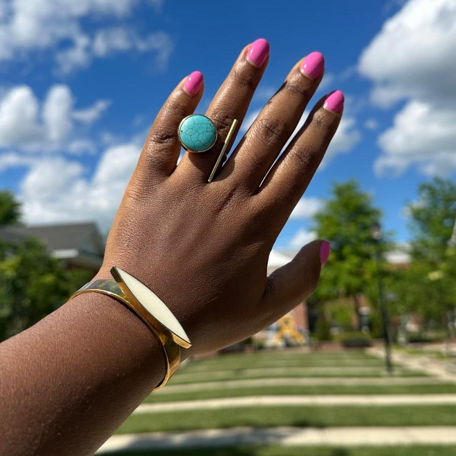 Blue stone with Brass Adjustable Ring - Trufacebygrace