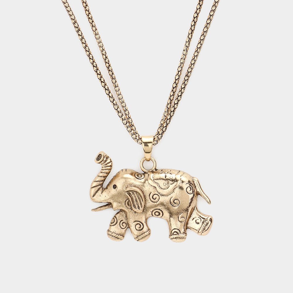 Boho Elephant Trunk Up Pendant Long Necklace - Trufacebygrace