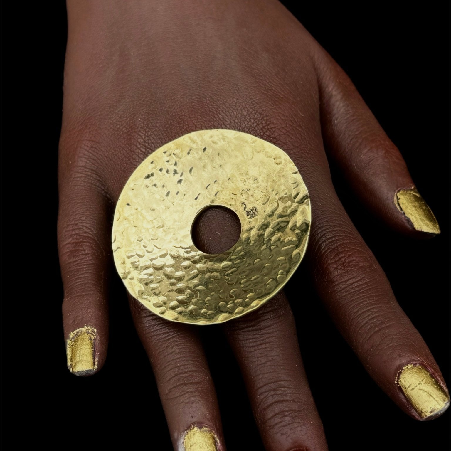 Brass Orbit Hammered Adjustable Ring - Trufacebygrace
