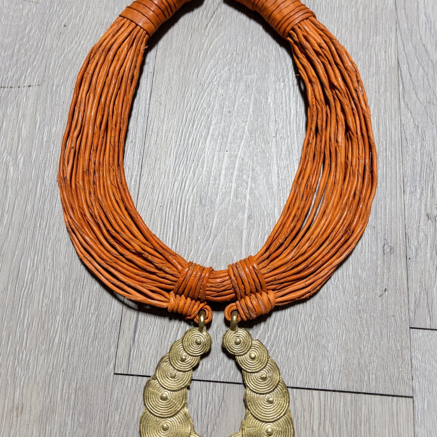 Busia Genuine leather and Bronze Pendant Necklace : Adinkra Symbol - Trufacebygrace