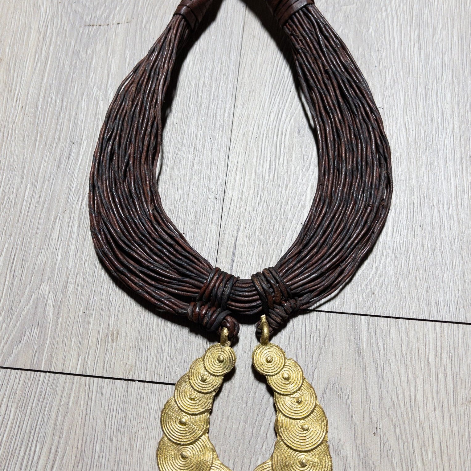 Busia Genuine leather and Bronze Pendant Necklace : Adinkra Symbol - Trufacebygrace