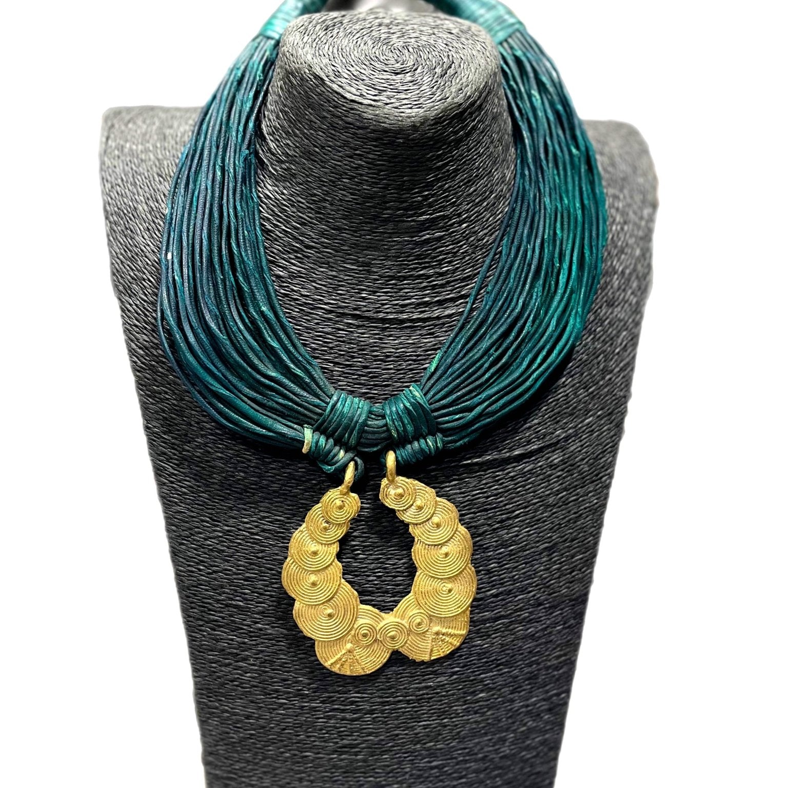 Busia Genuine leather and Bronze Pendant Necklace : Adinkra Symbol - Trufacebygrace