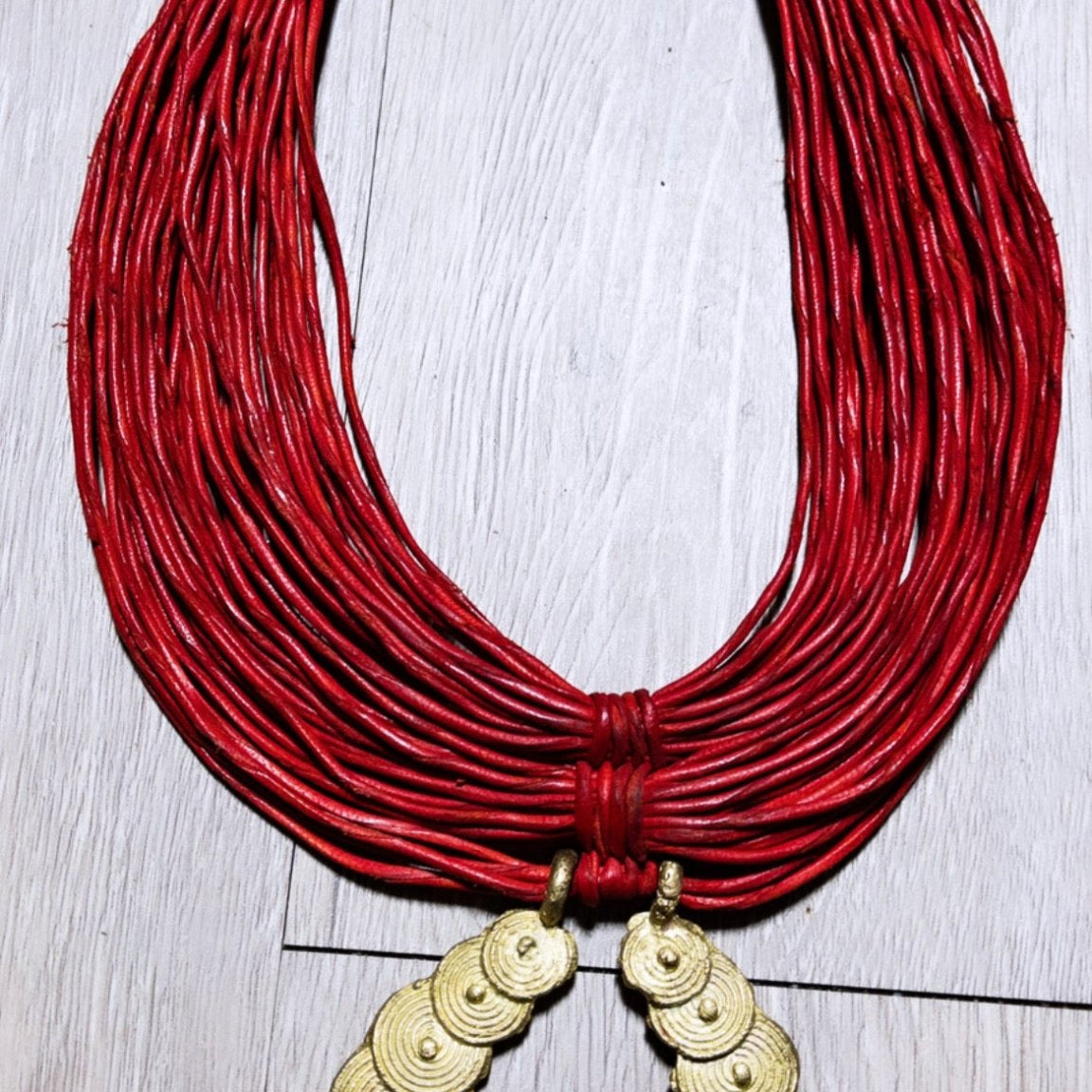 Busia Genuine leather and Bronze Pendant Necklace : Adinkra Symbol - Trufacebygrace