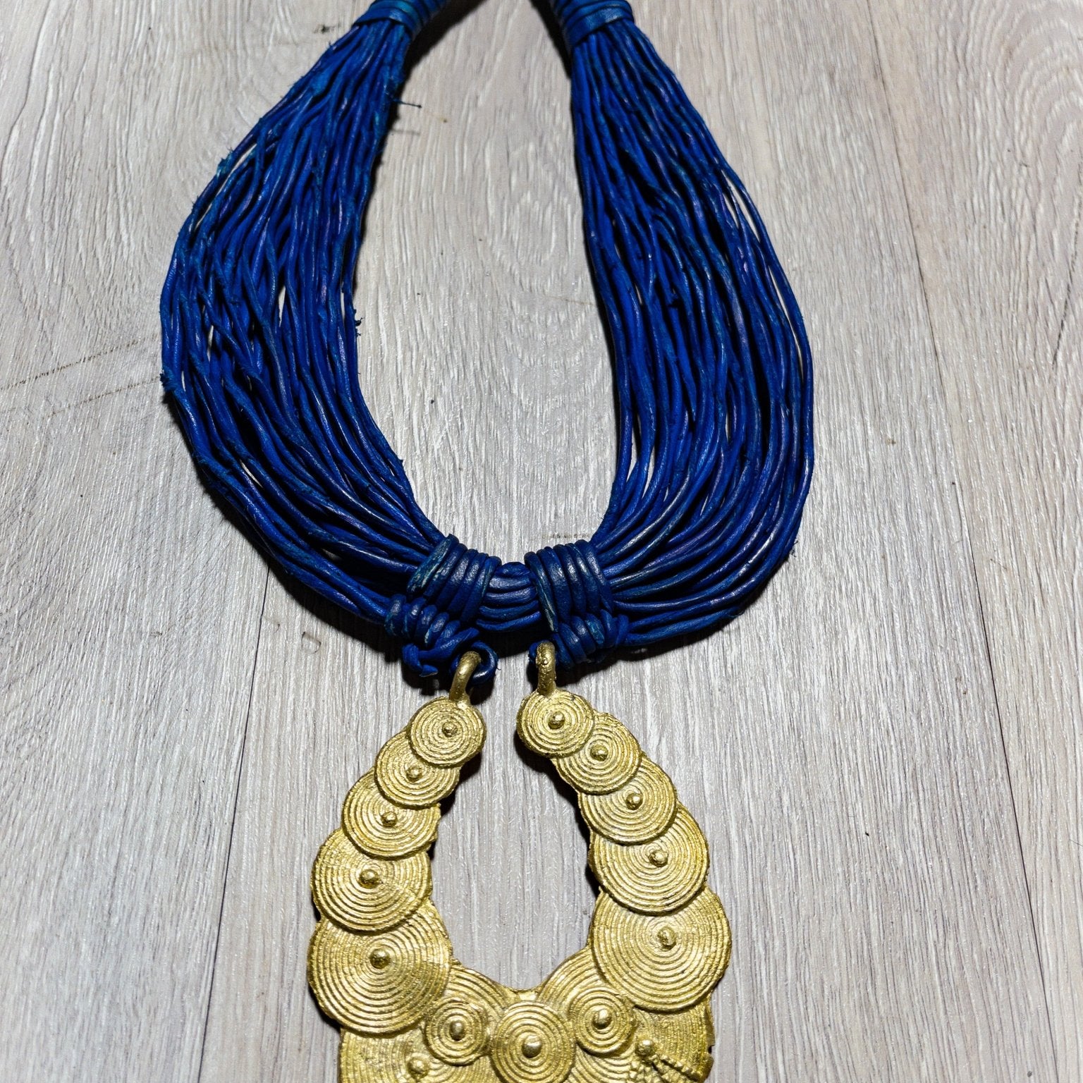 Busia Genuine leather and Bronze Pendant Necklace : Adinkra Symbol - Trufacebygrace
