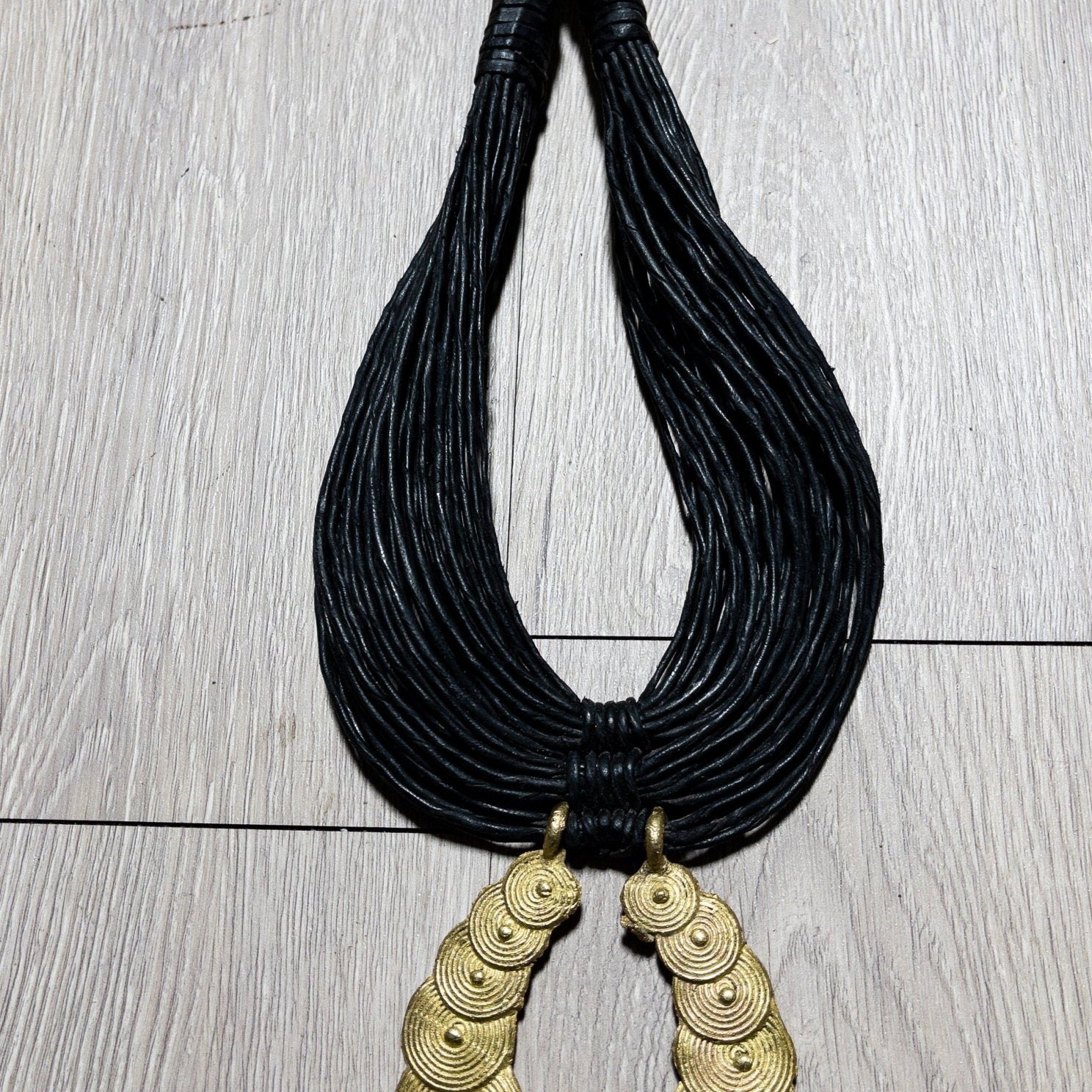 Busia Genuine leather and Bronze Pendant Necklace : Adinkra Symbol - Trufacebygrace