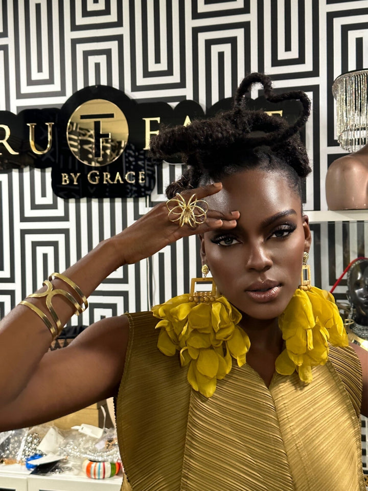 Chartreuse Nonso Square top flower petal earrings - Trufacebygrace