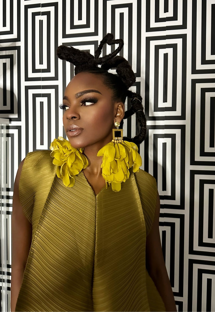 Chartreuse Nonso Square top flower petal earrings - Trufacebygrace