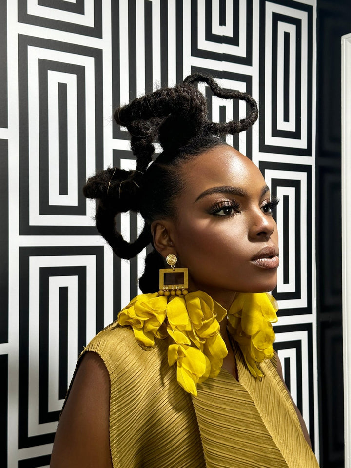 Chartreuse Nonso Square top flower petal earrings - Trufacebygrace