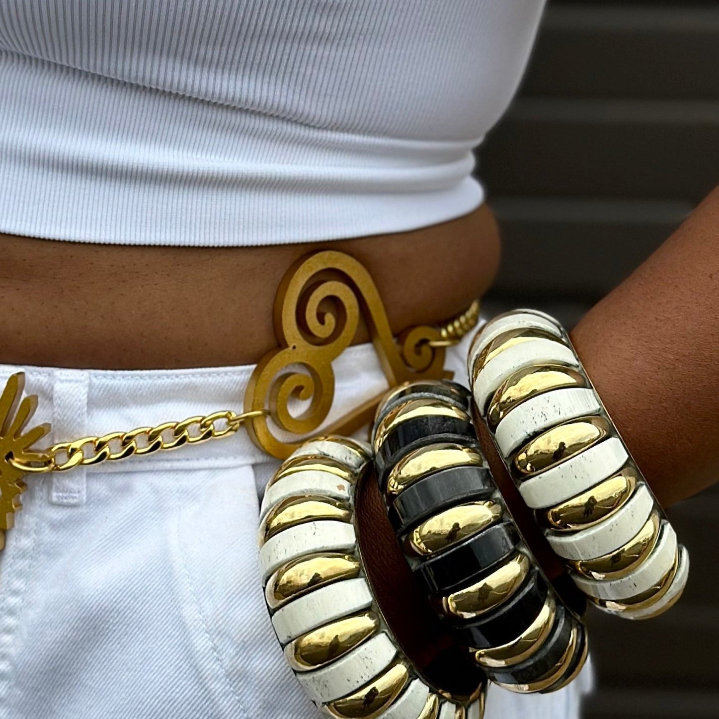 Chunky Vintage Gold Ridges Bracelet - Trufacebygrace