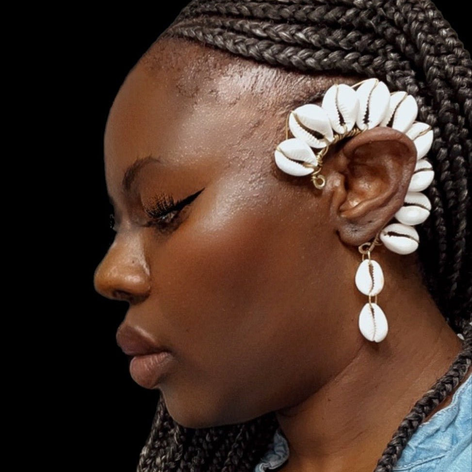 Cowrie/cowrie Shell Ear Cuff with pendant - Trufacebygrace