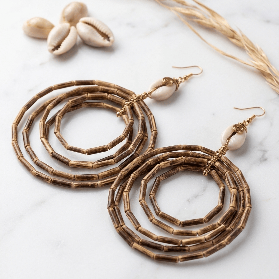 Cowry and Multi-layered Bamboo Earrings - Trufacebygrace
