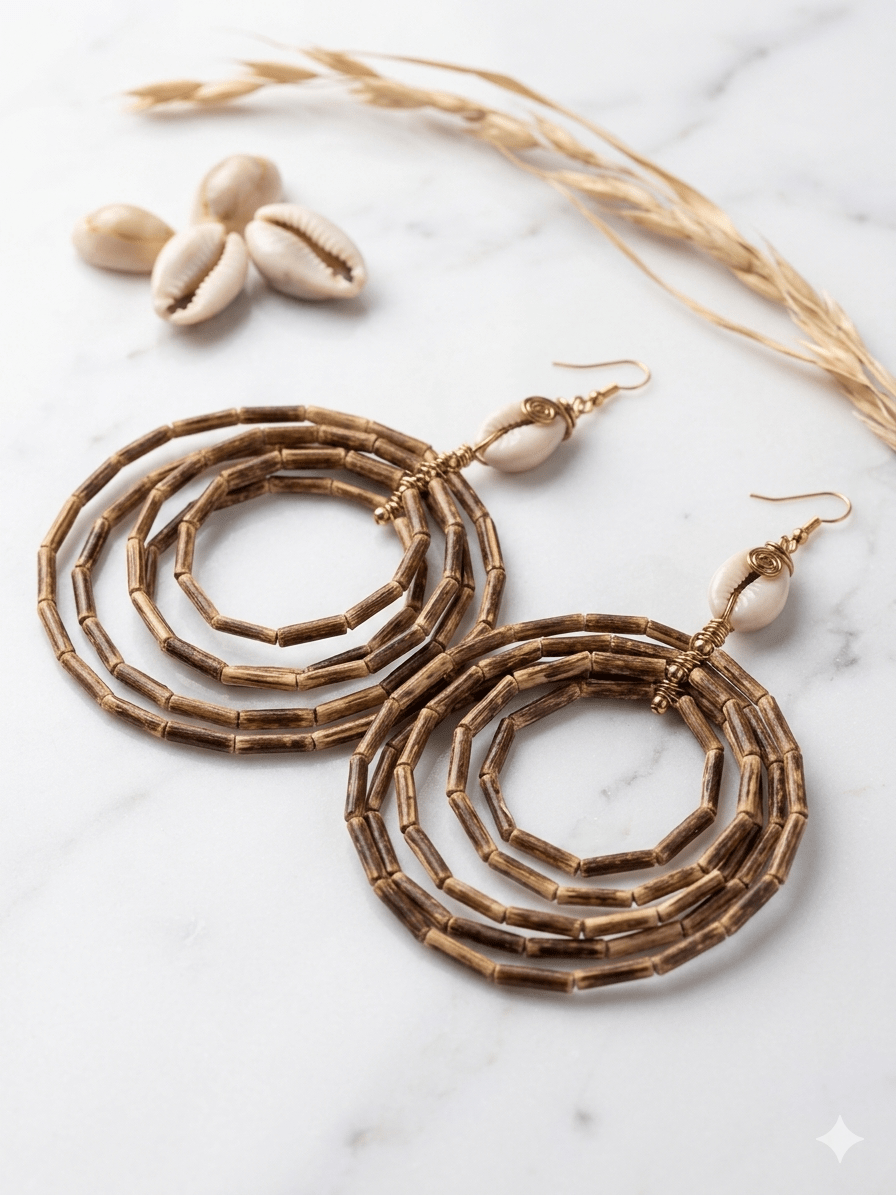Cowry and Multi-layered Bamboo Earrings - Trufacebygrace