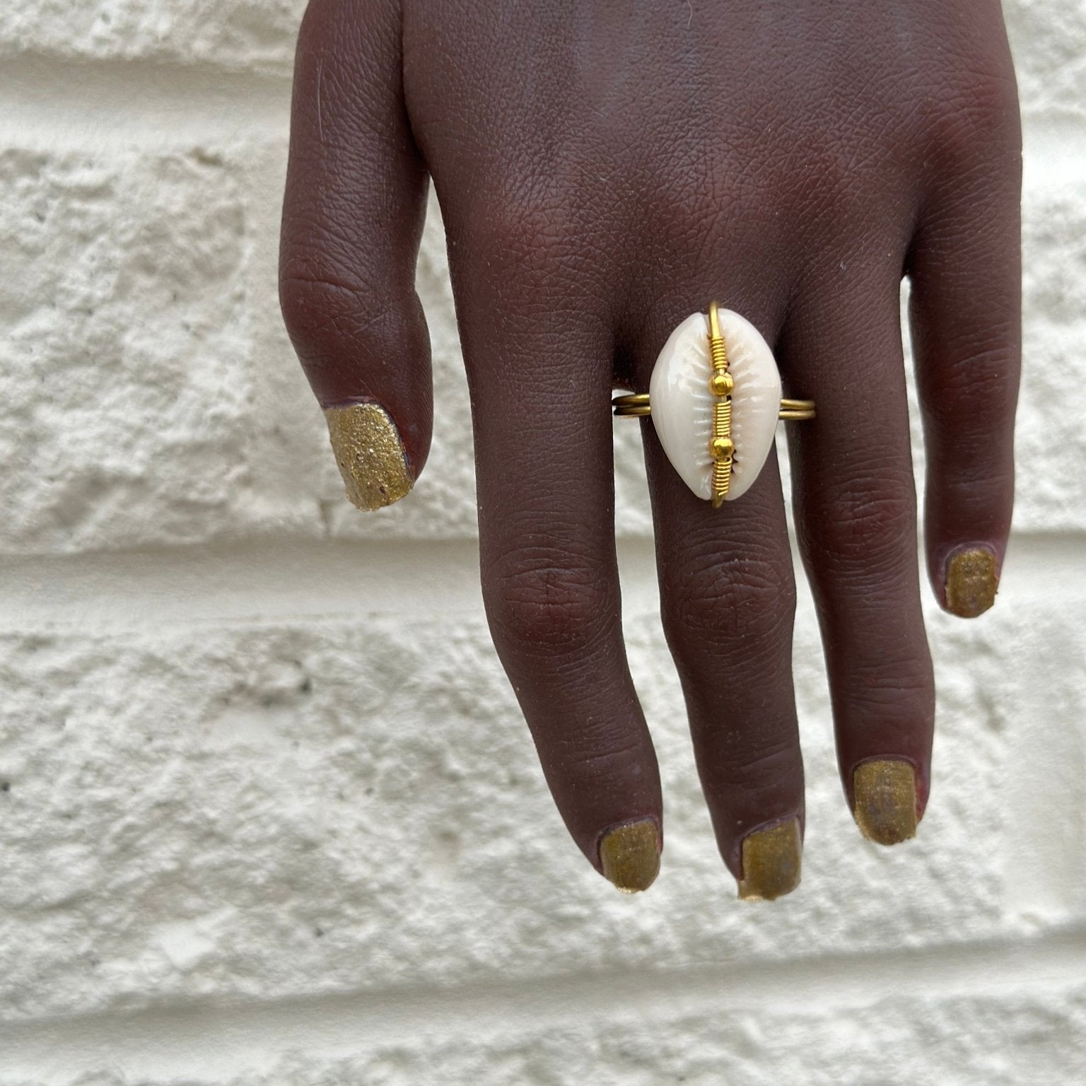Cowry shell and Brass adjustable Ring - Trufacebygrace