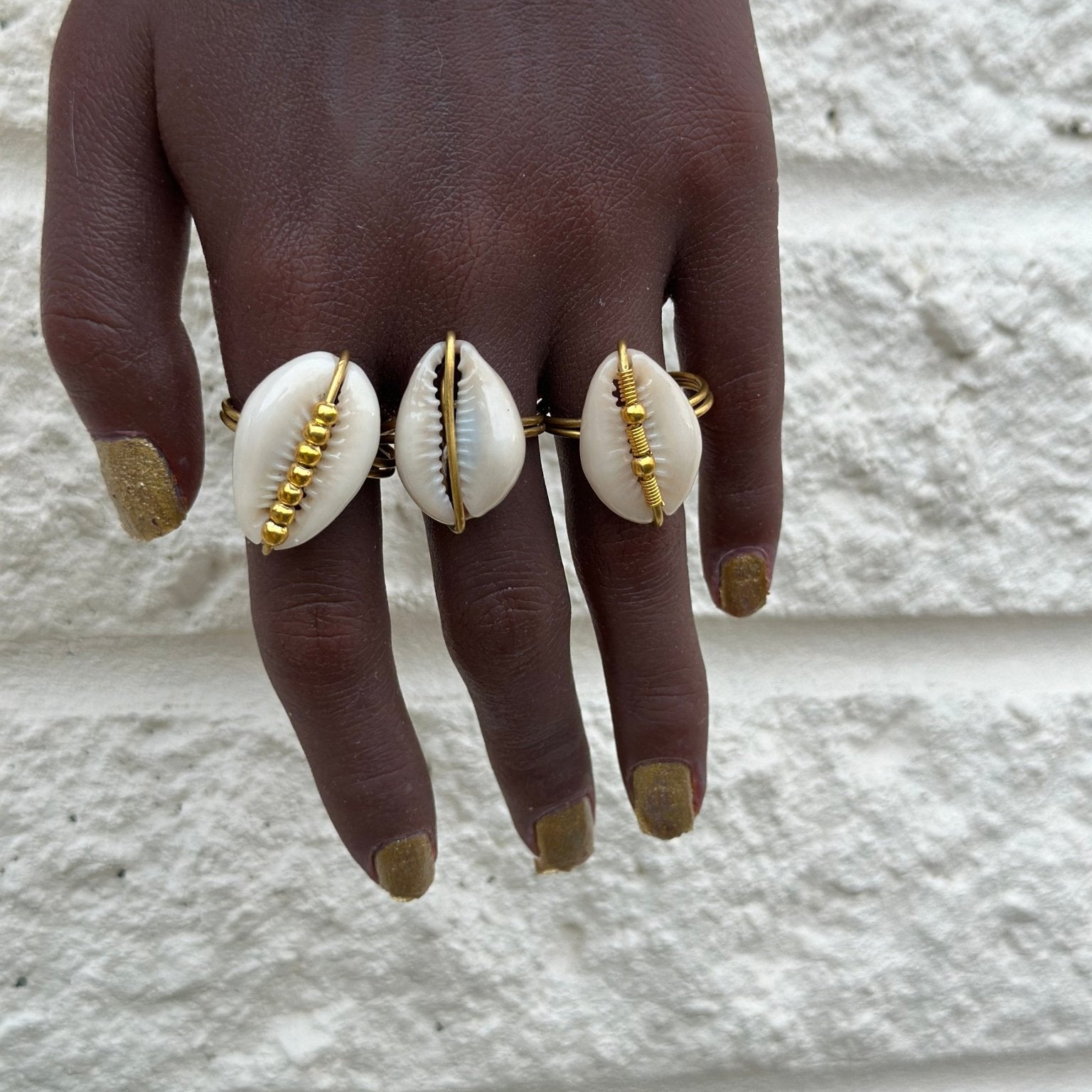 Cowry shell and Brass adjustable Ring - Trufacebygrace