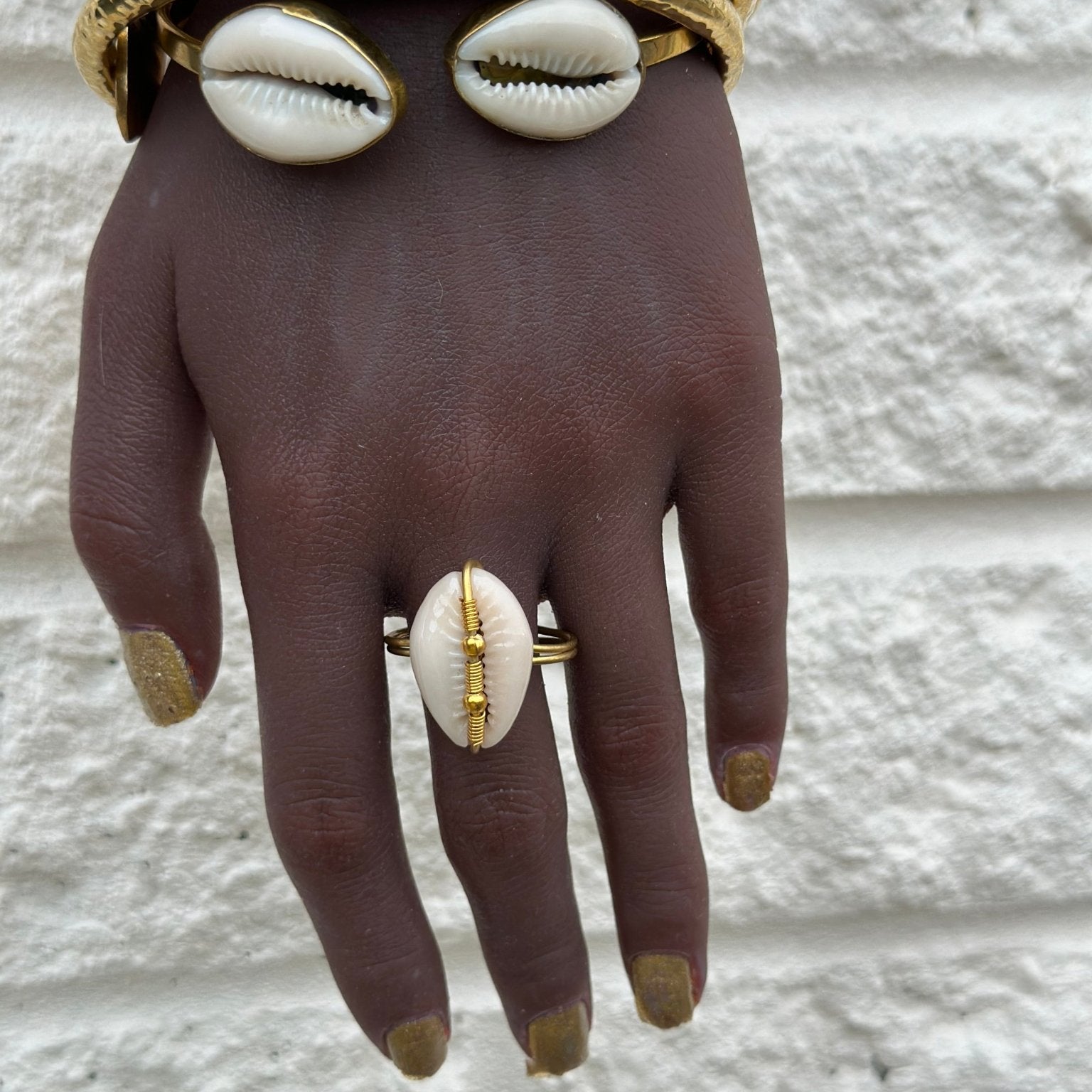 Cowry shell and Brass adjustable Ring - Trufacebygrace