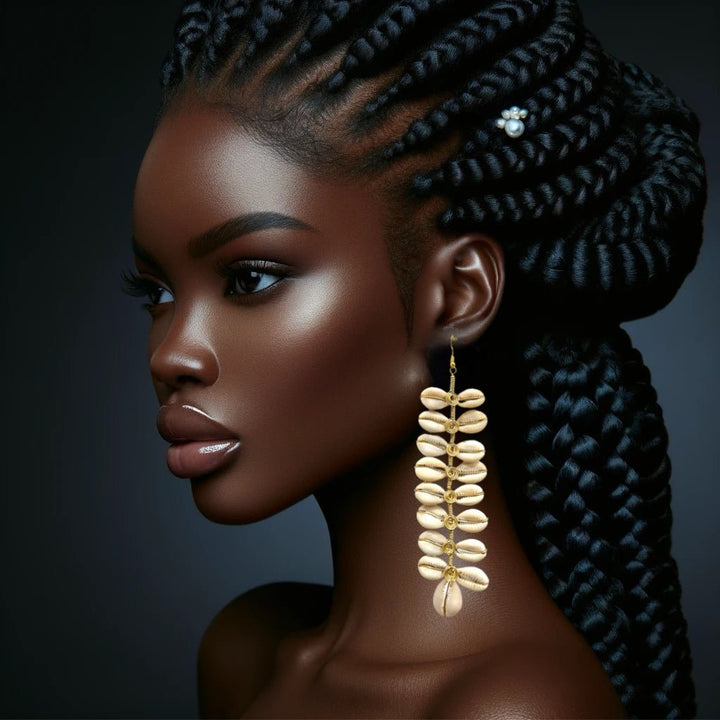Cowry shell hanging Vine Earrings - Trufacebygrace