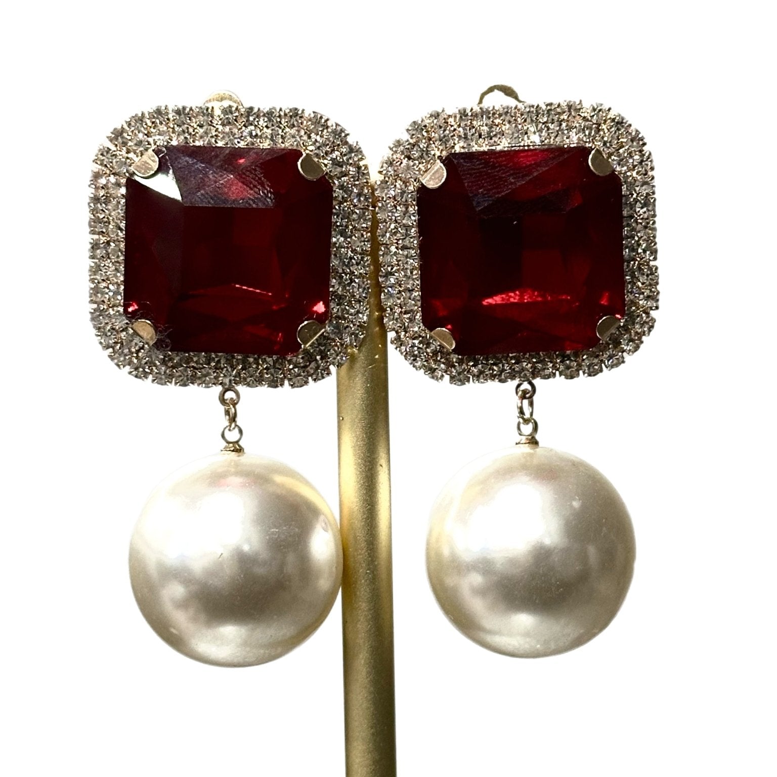 Crystal and Drop Pearl Clip on Earrings - Trufacebygrace