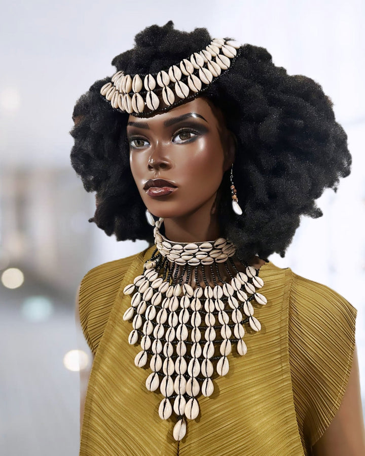 Edwom reversible cowry shell necklace / headpiece - Trufacebygrace