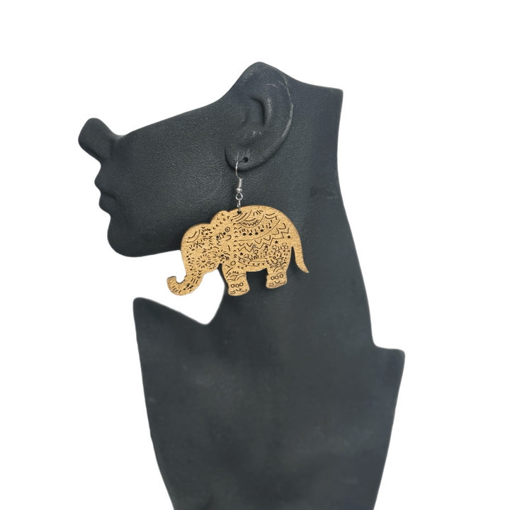 Elephant Wooden Earring - Trufacebygrace
