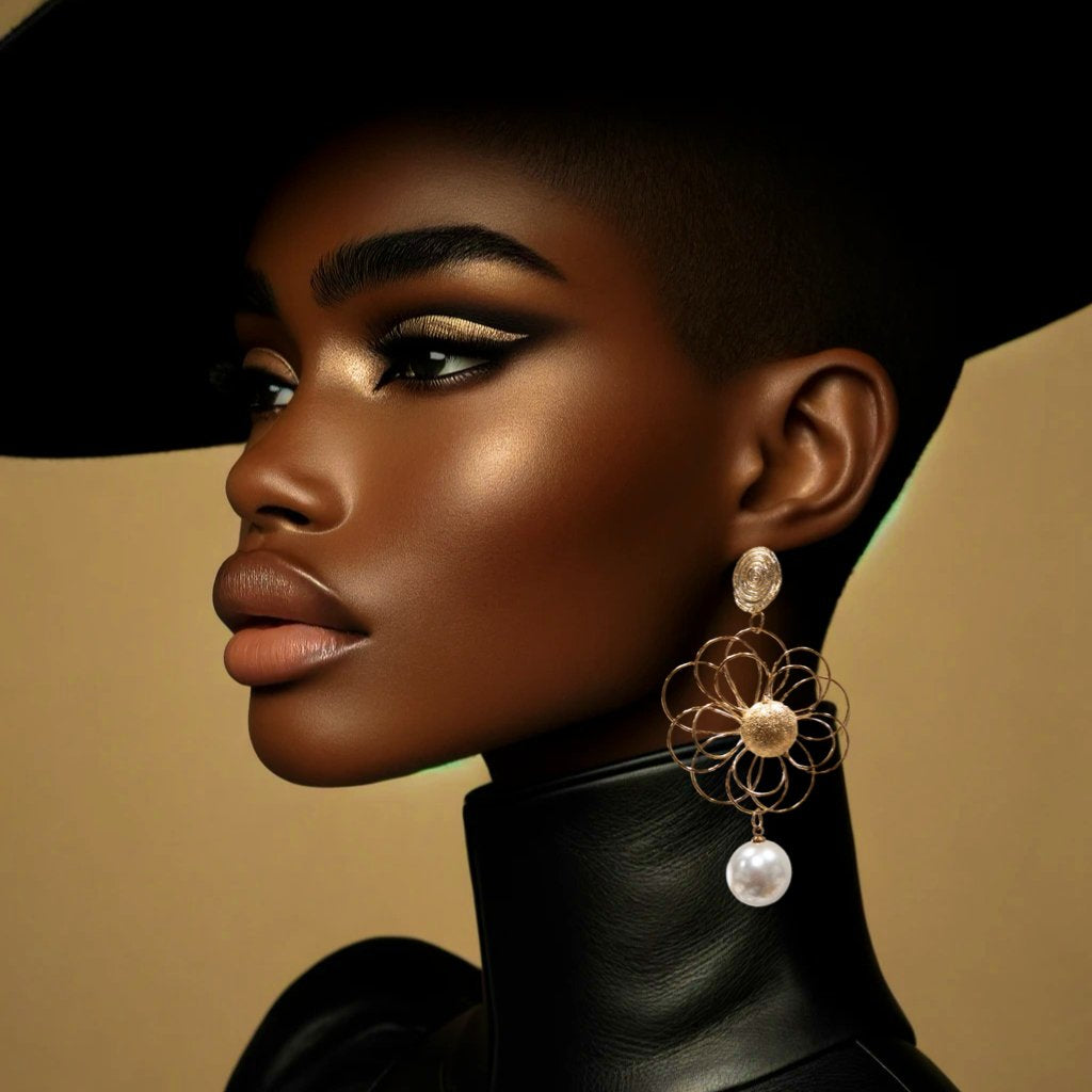 Esi Metal Flower with Pearl Earrings - Trufacebygrace