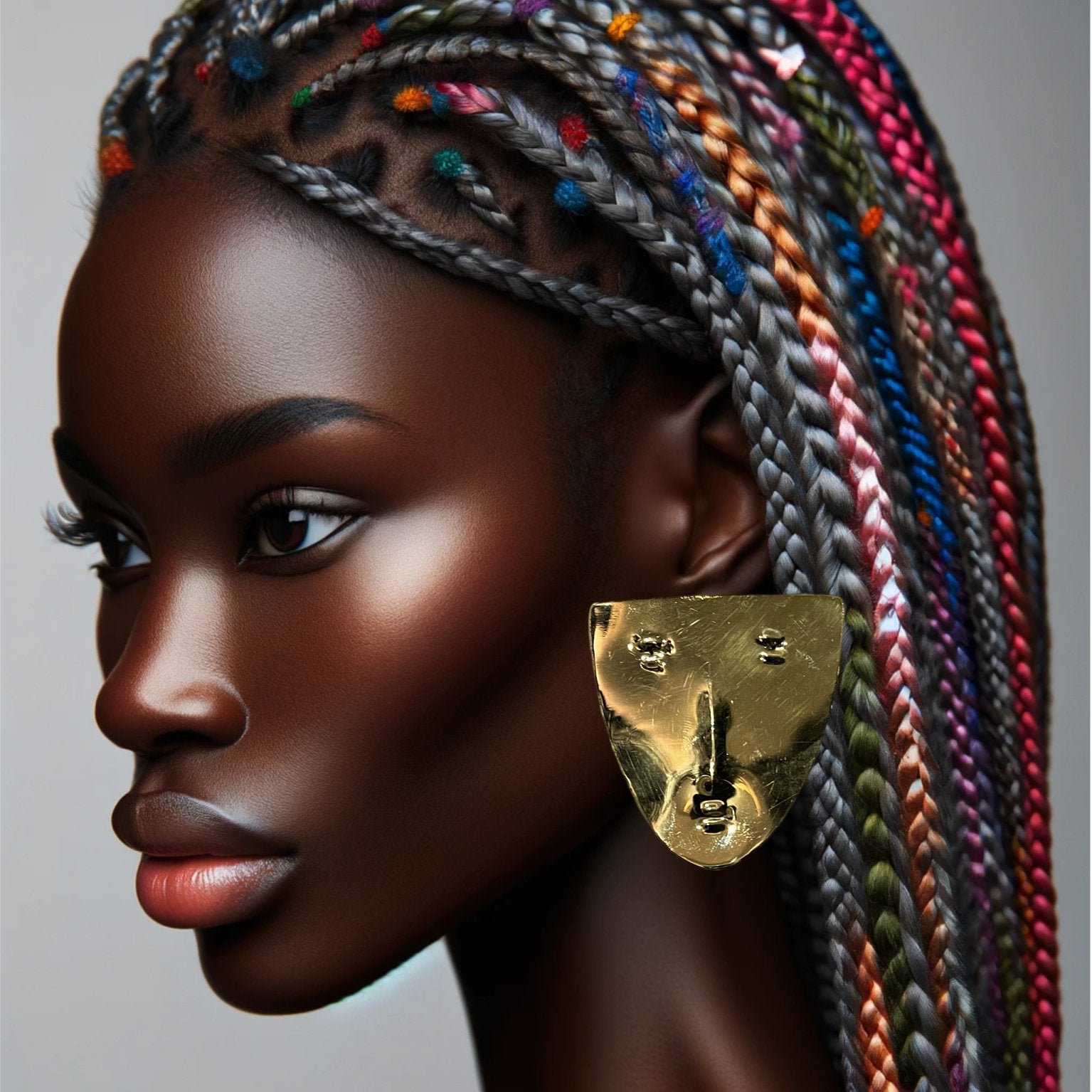 Genuine brass face mask stud earrings - Trufacebygrace