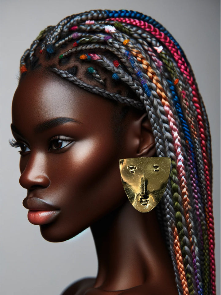 Genuine brass face mask stud earrings - Trufacebygrace