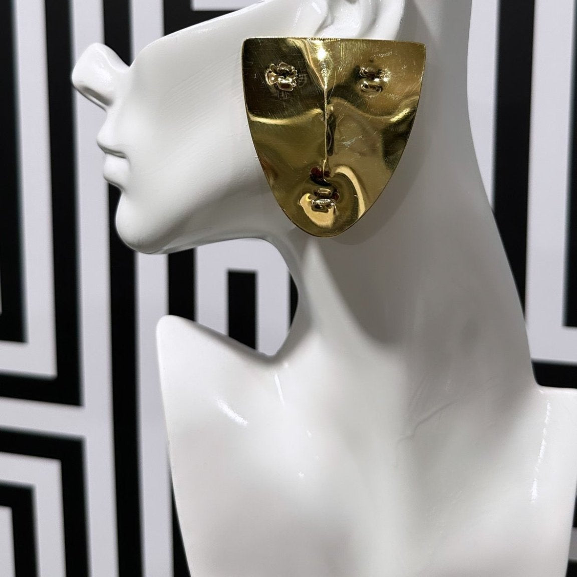 Genuine brass face mask stud earrings - Trufacebygrace