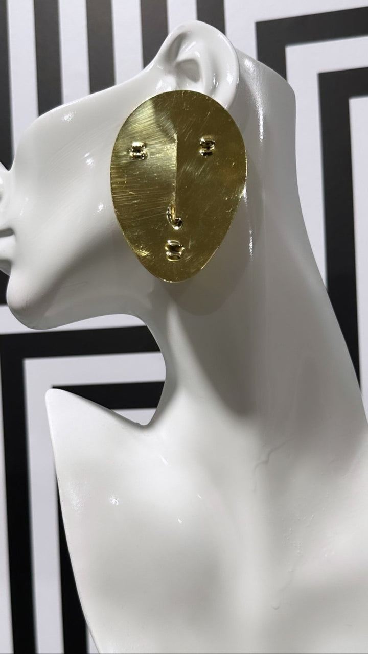 Genuine brass face mask stud earrings - Trufacebygrace