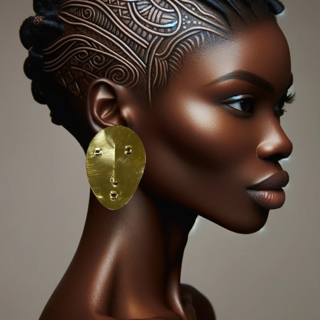 Genuine brass face mask stud earrings - Trufacebygrace