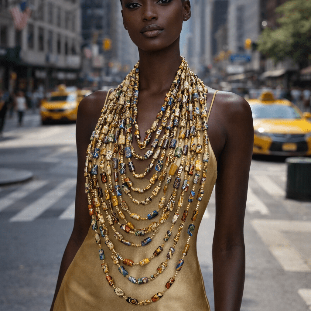 Gold - Woven Ankara Fabric Link Necklace - Trufacebygrace