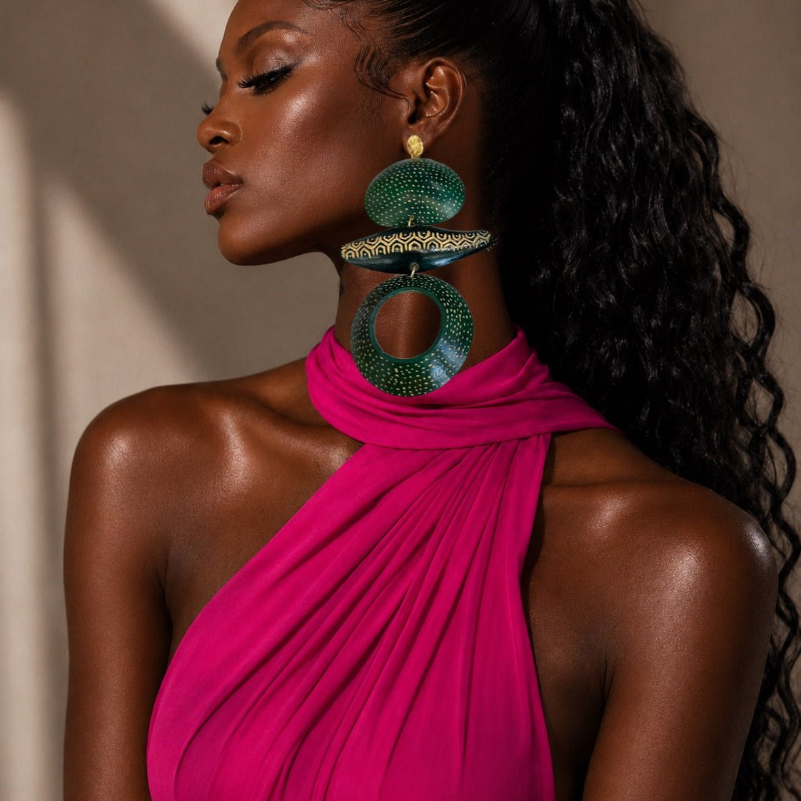 Green Dots Tribal Calabash Earrings - Trufacebygrace
