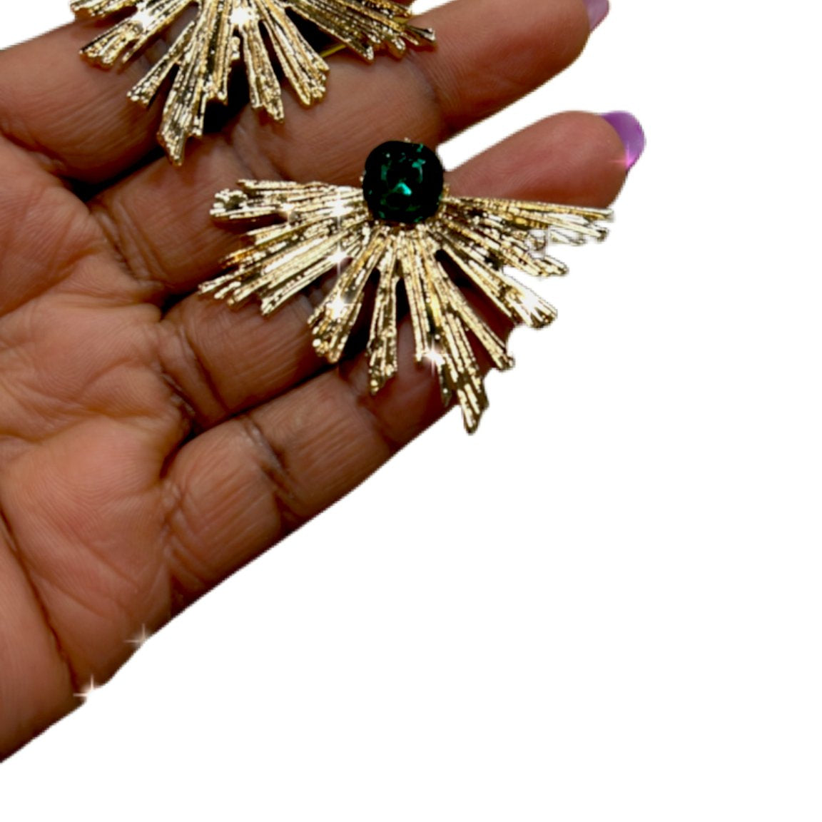 Half fireworks with Green stone stud earrings - Trufacebygrace