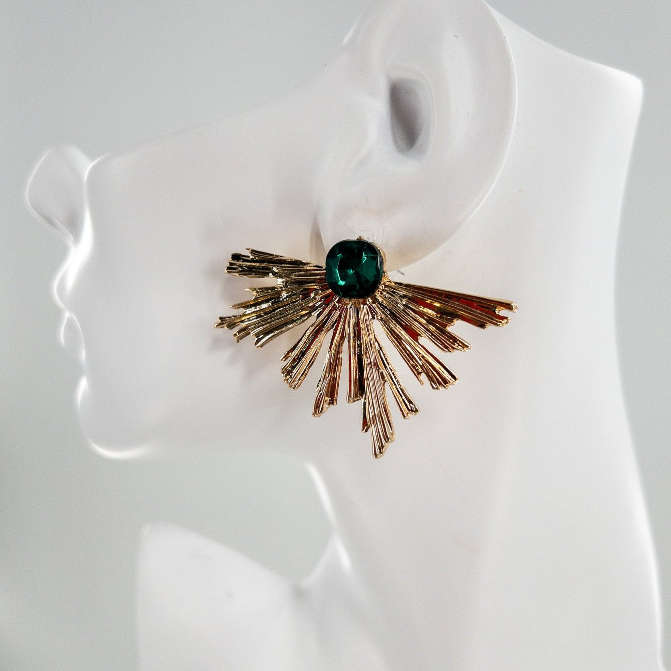 Half fireworks with Green stone stud earrings - Trufacebygrace
