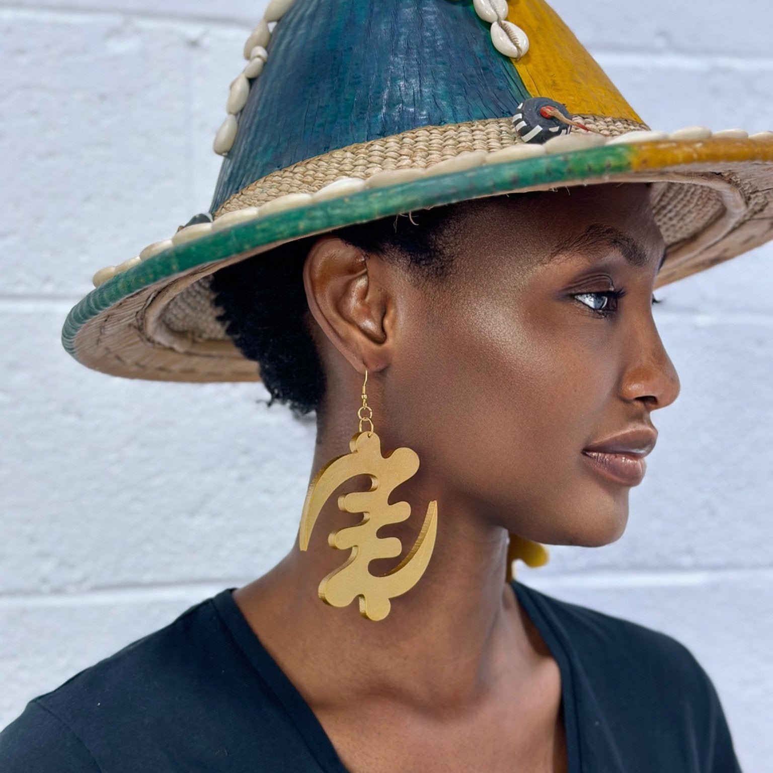 Hand Painted Mettalic Gold Wooden Gye Nyame Earrings - Trufacebygrace